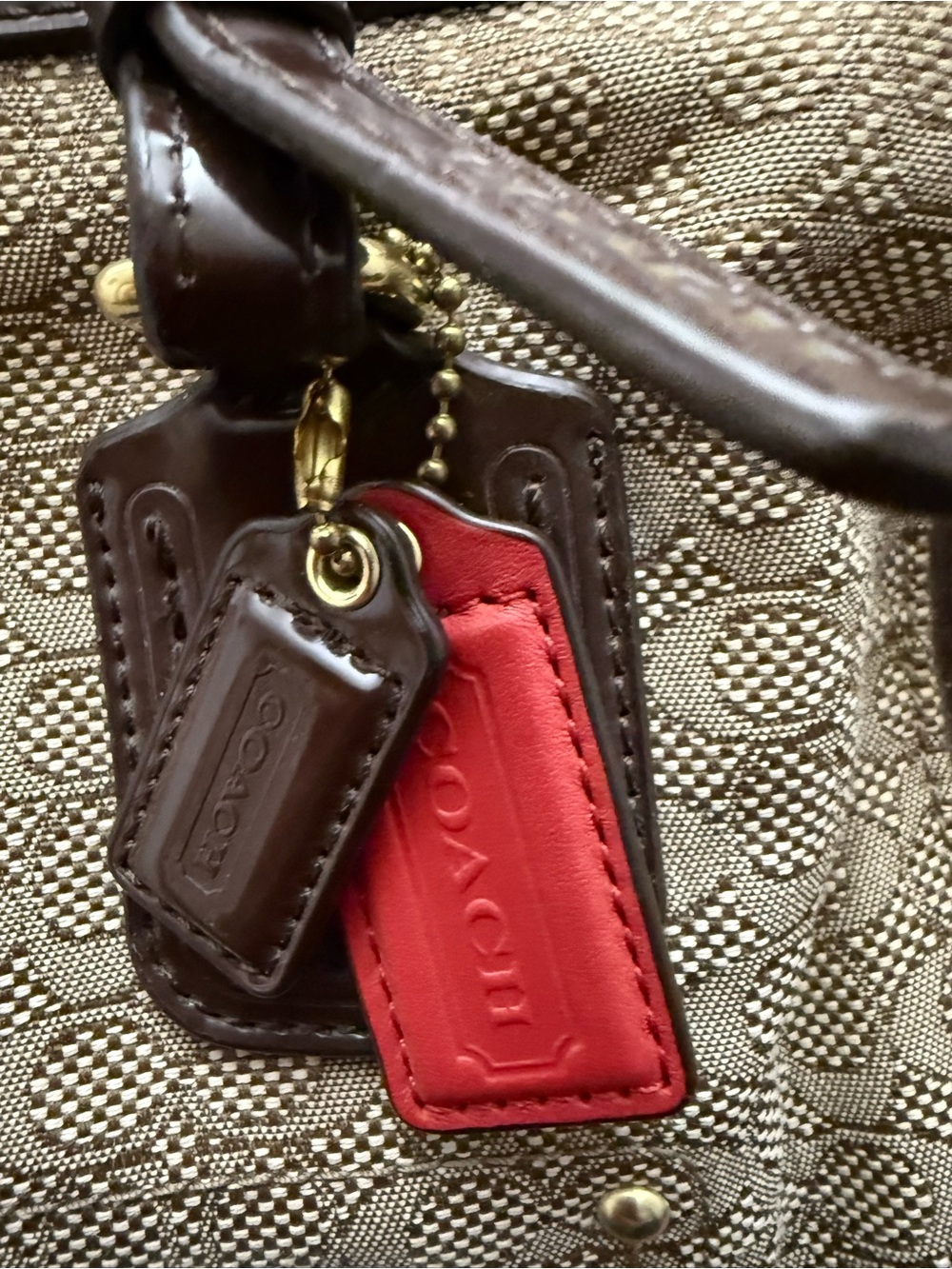 Coach Khaki Signature Satchel with Brown Leather Trim - Picture 2 of 12
